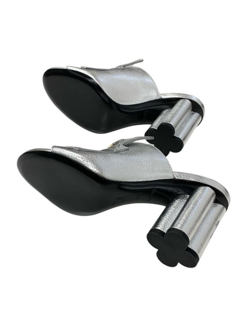 Louis Vuitton Indiana Line Sandals Shoes Leather Metallic Silver Gold Logo - Picture 7 of 10